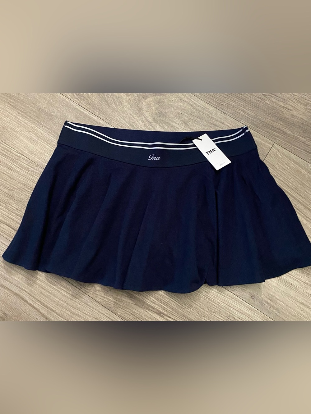 Aritzia TNA Navy Palmer Skirt with White Waist Stripes